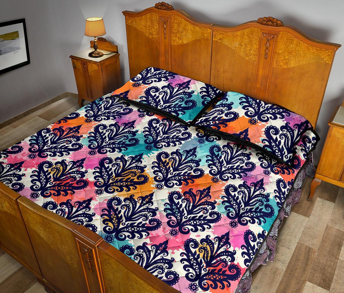 Damask Colorful Pattern Print Bed Set Quilt-grizzshop