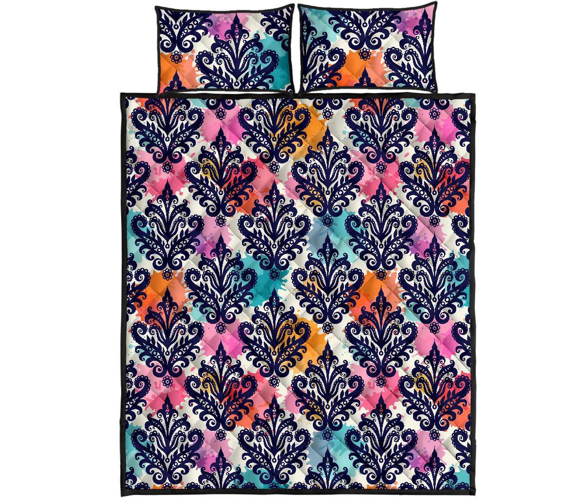 Damask Colorful Pattern Print Bed Set Quilt-grizzshop