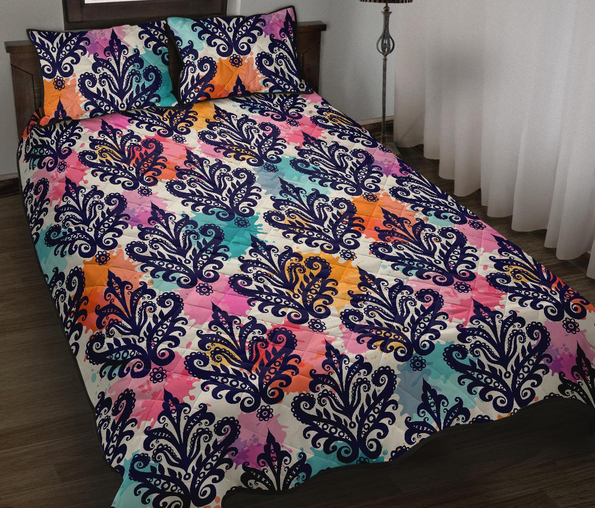 Damask Colorful Pattern Print Bed Set Quilt-grizzshop