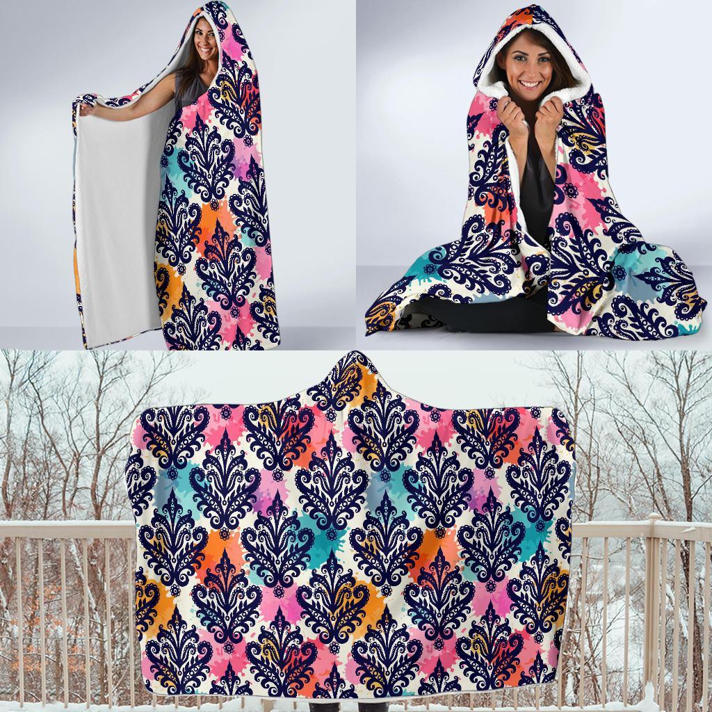 Damask Colorful Pattern Print Hooded Blanket-grizzshop