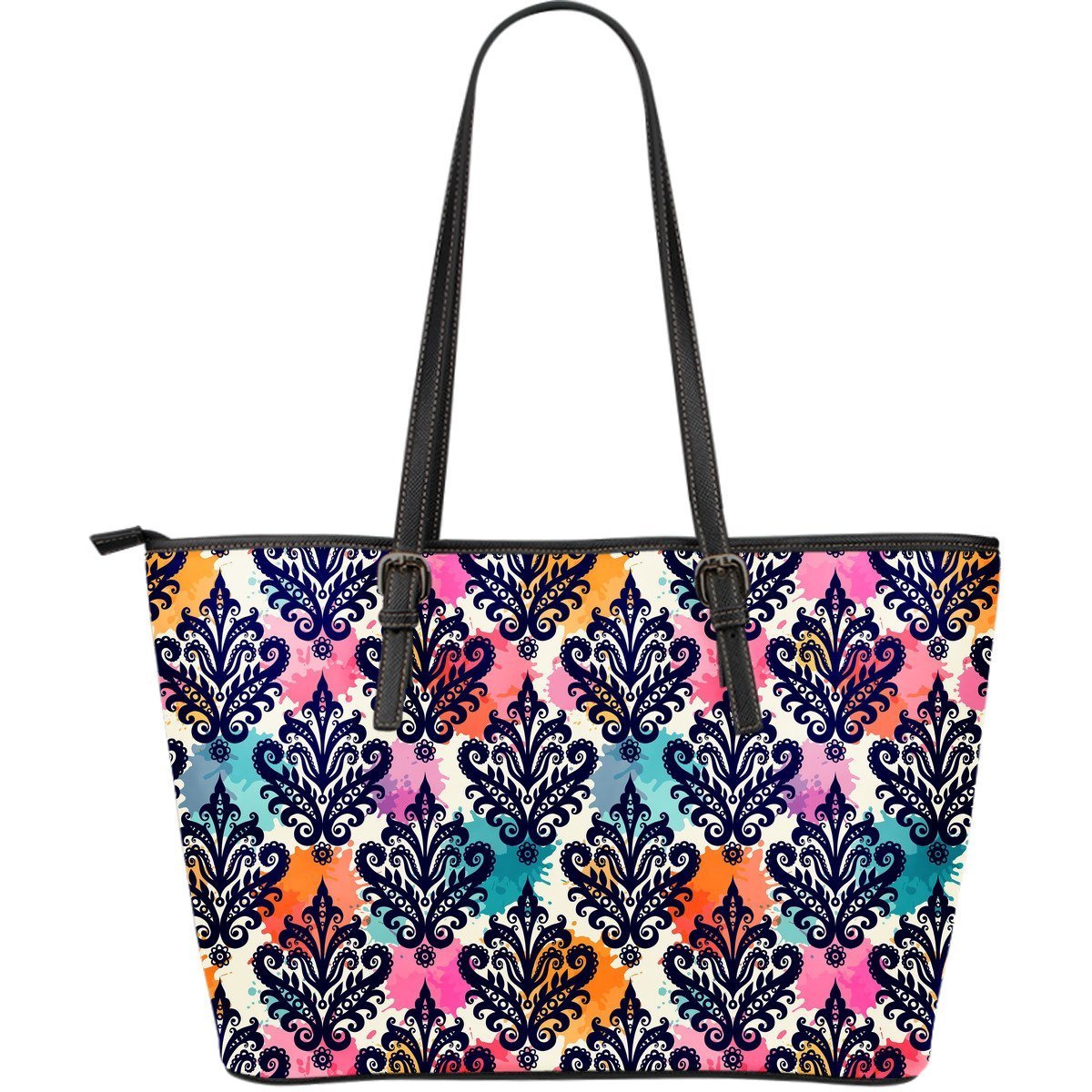 Damask Colorful Pattern Print Leather Tote Bag-grizzshop