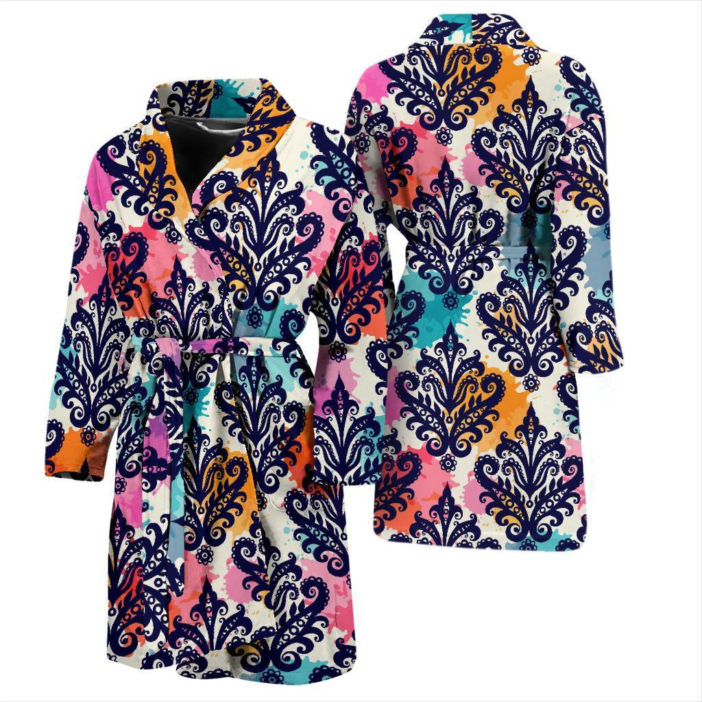 Damask Colorful Pattern Print Men Long Robe-grizzshop