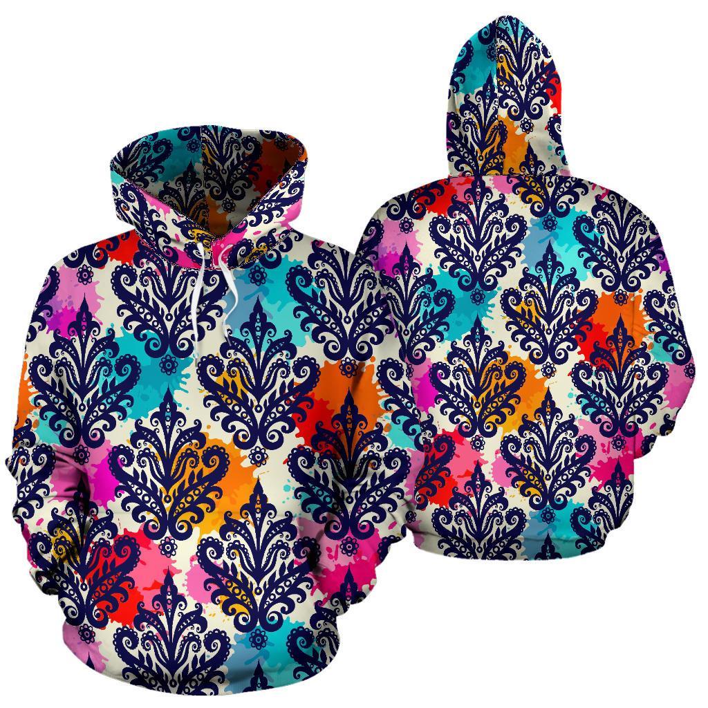 Damask Colorful Pattern Print Men Women Pullover Hoodie-grizzshop