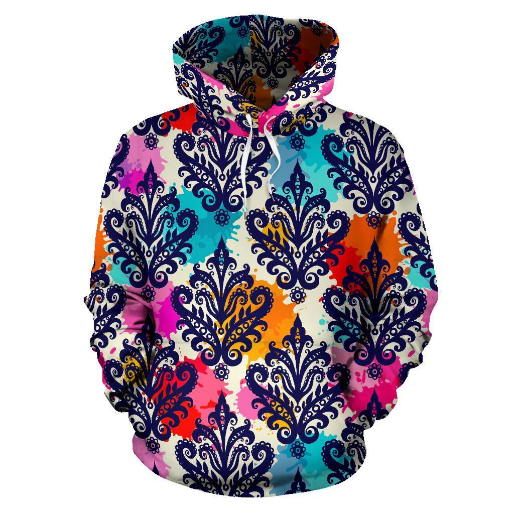 Damask Colorful Pattern Print Men Women Pullover Hoodie-grizzshop