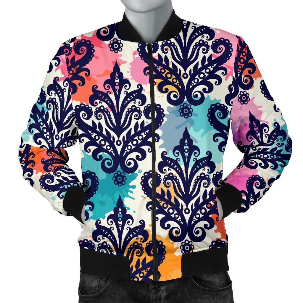 Damask Colorful Pattern Print Men's Bomber Jacket-grizzshop