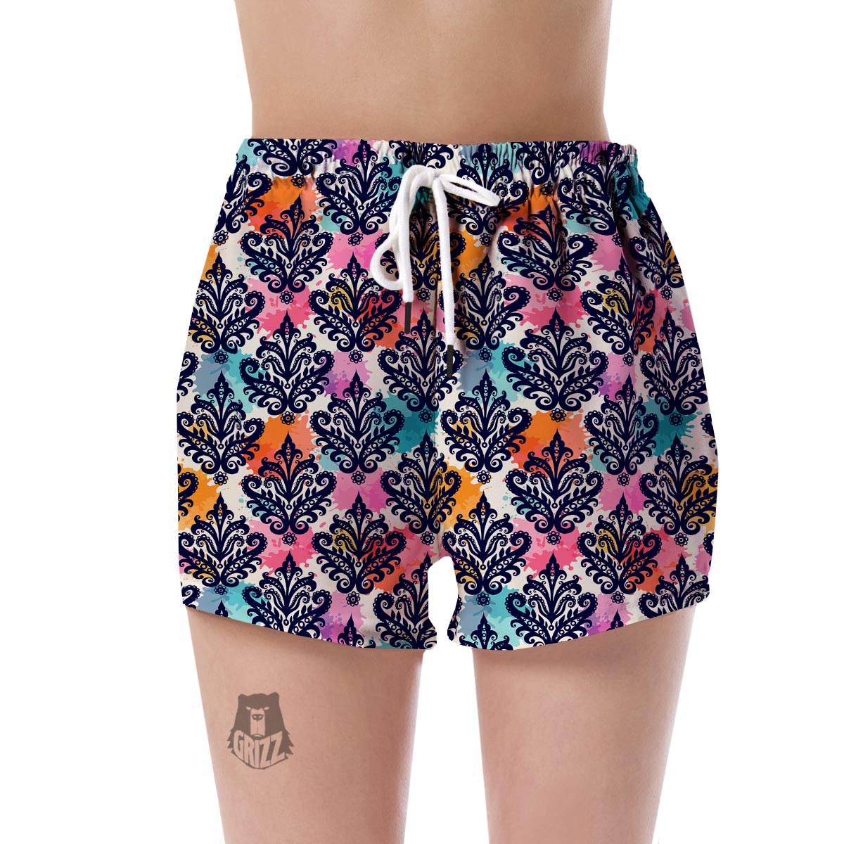Damask Colorful Pattern Print Women's Shorts-grizzshop