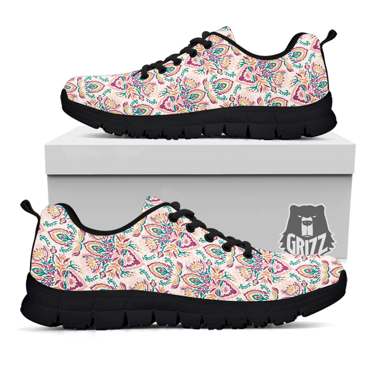 Damask Colorful Print Pattern Black Sneaker-grizzshop