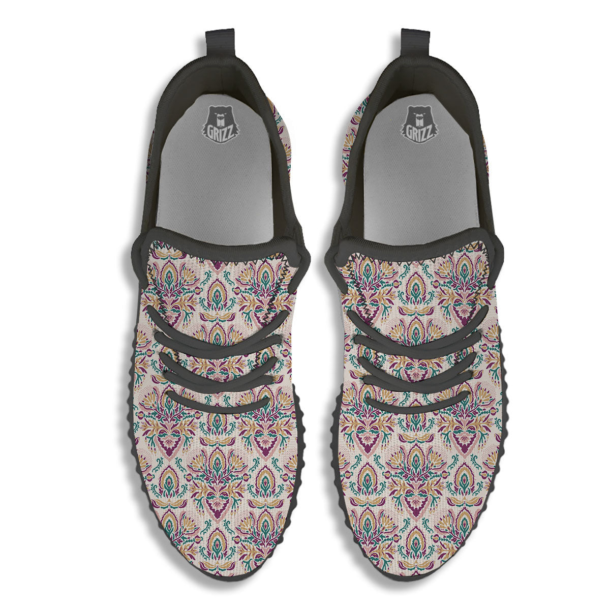 Damask Colorful Print Pattern Black Walking Shoes-grizzshop