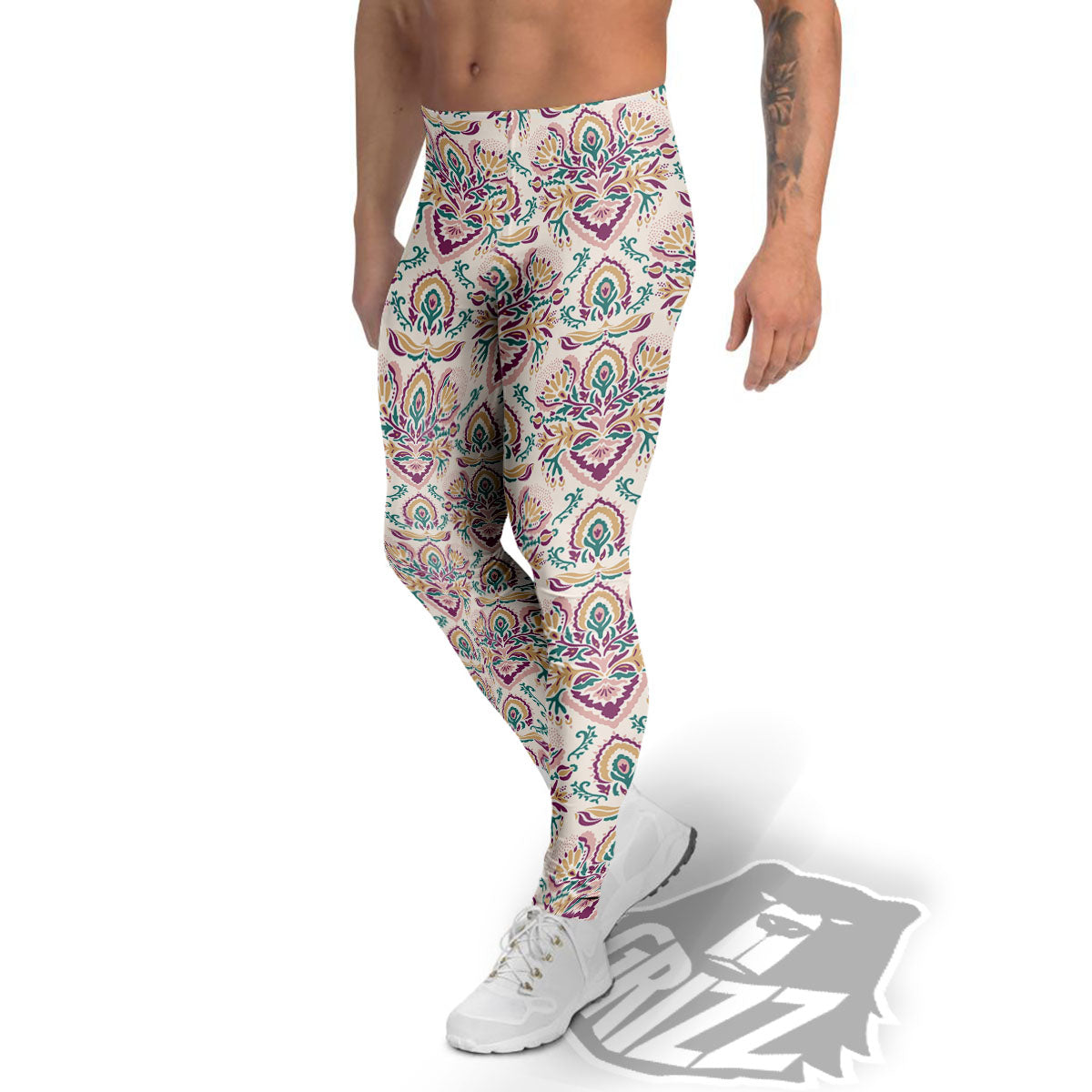 Damask Colorful Print Pattern Men's Leggings-grizzshop
