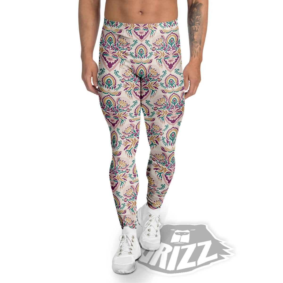 Damask Colorful Print Pattern Men's Leggings-grizzshop