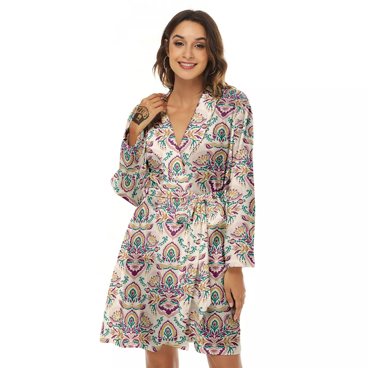 Damask Colorful Print Pattern Women's Robe-grizzshop