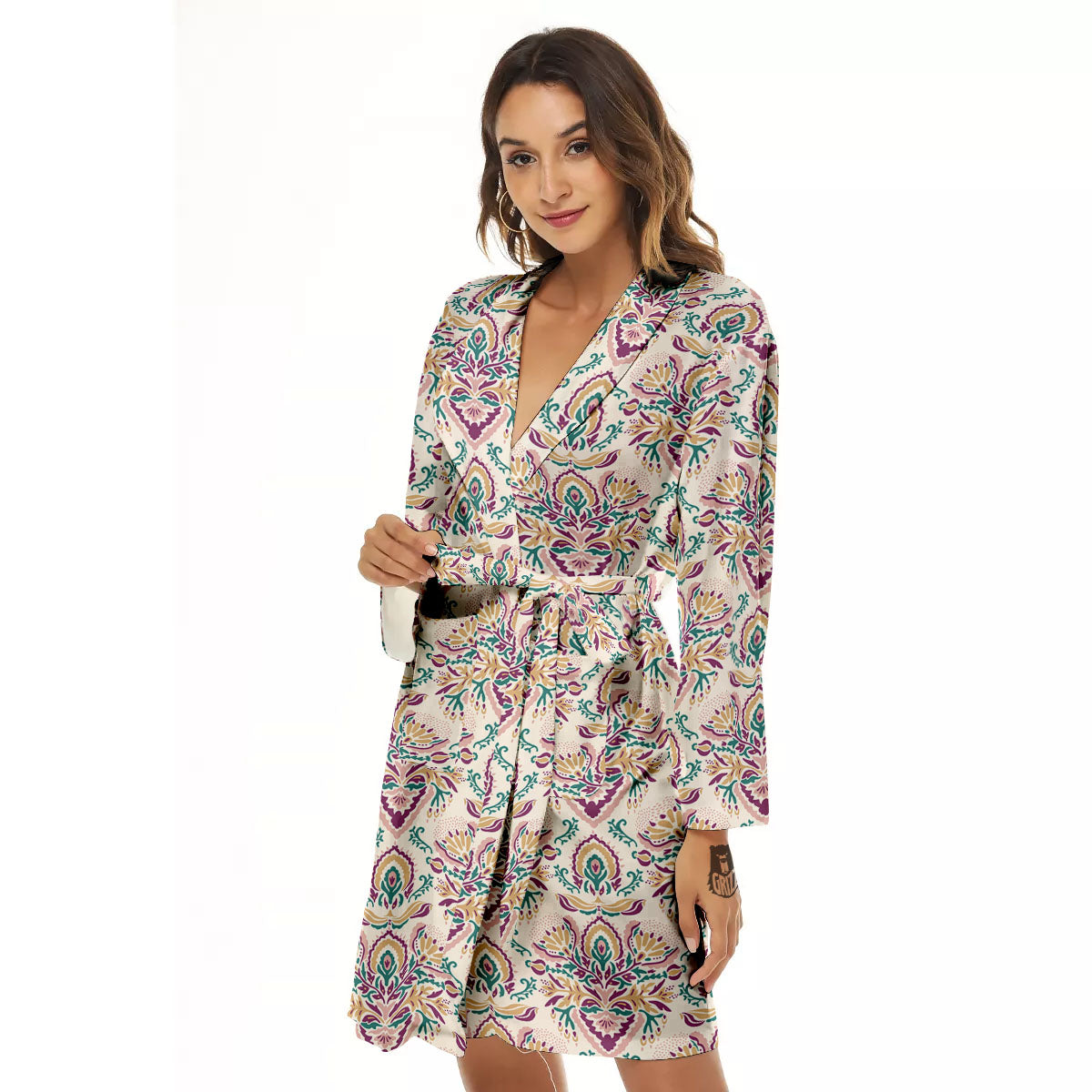 Damask Colorful Print Pattern Women's Robe