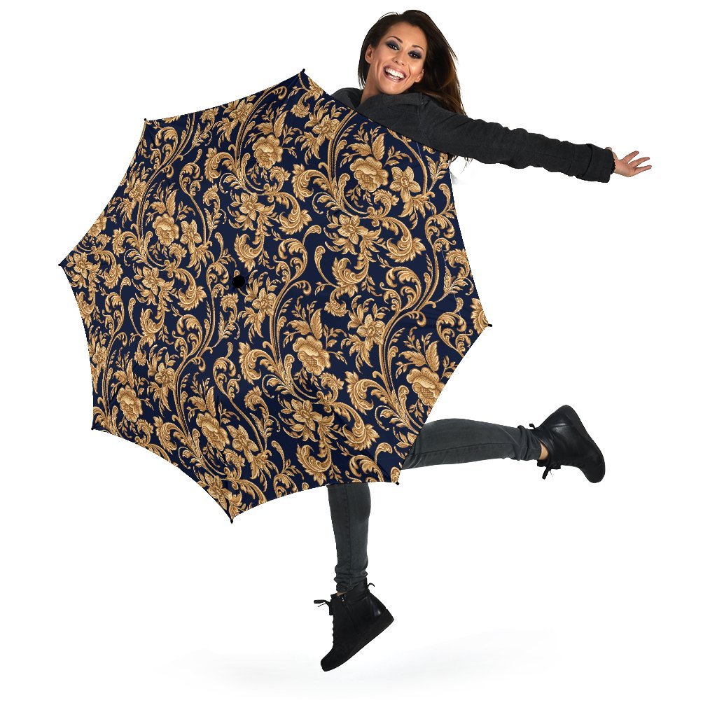 Damask Gold Pattern Print Automatic Foldable Umbrella-grizzshop