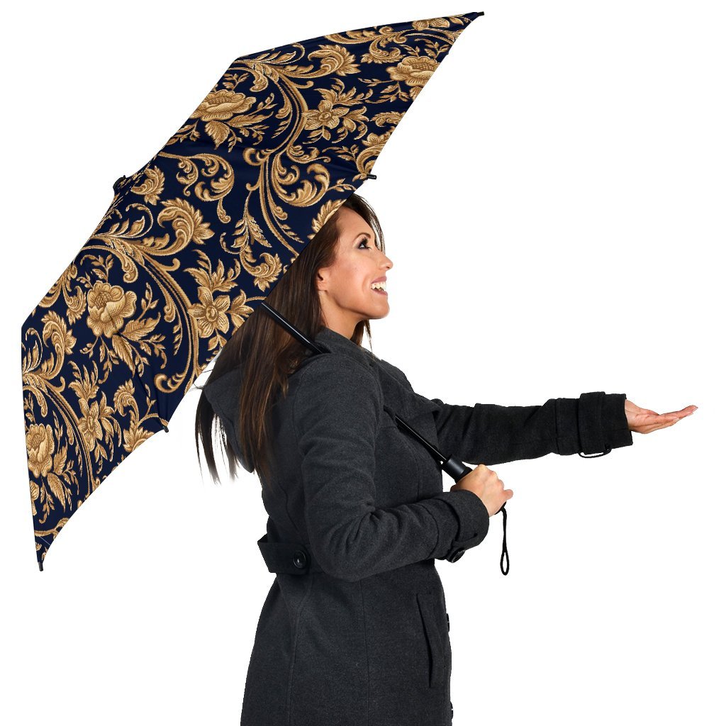 Damask Gold Pattern Print Automatic Foldable Umbrella-grizzshop