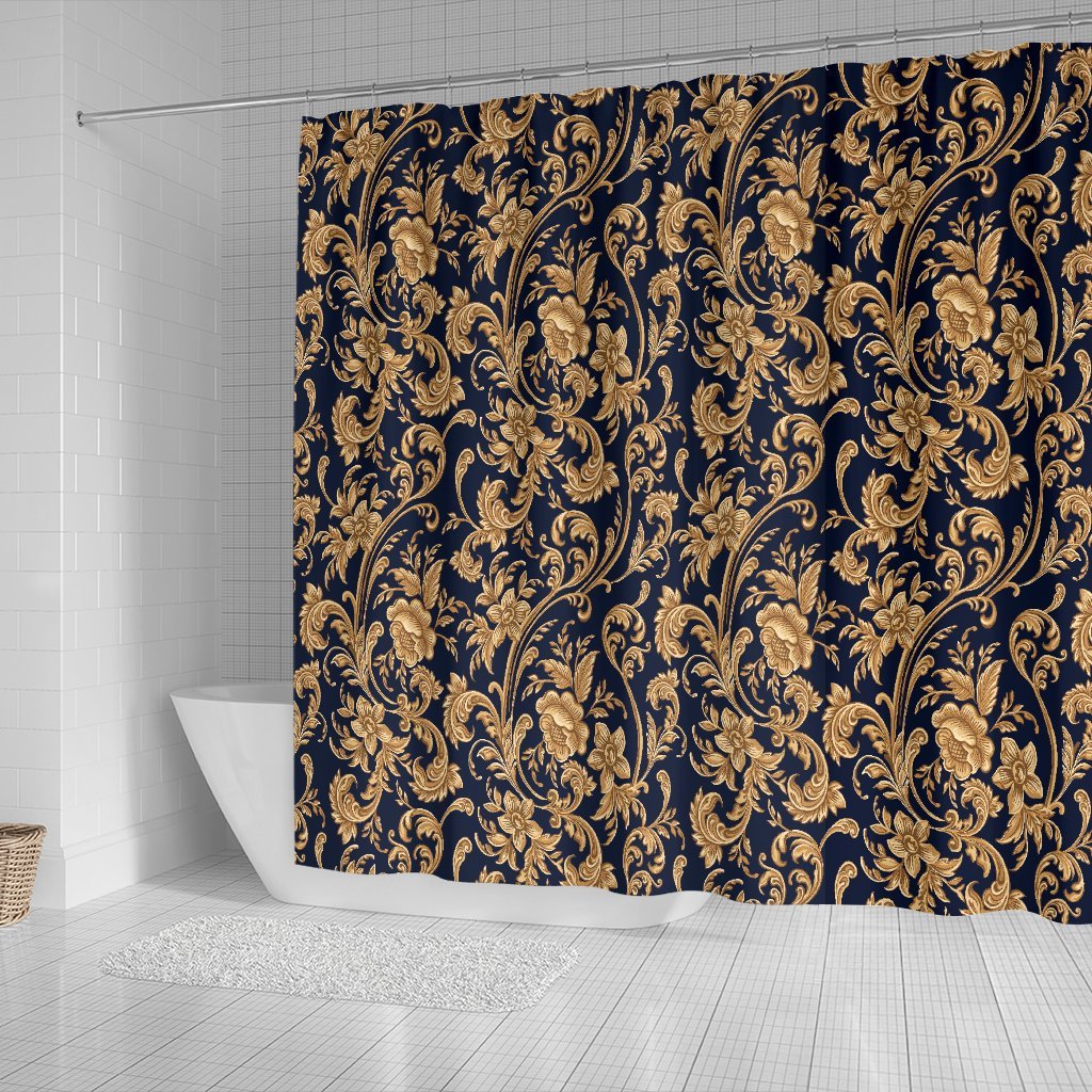 Damask Gold Pattern Print Bathroom Shower Curtain-grizzshop