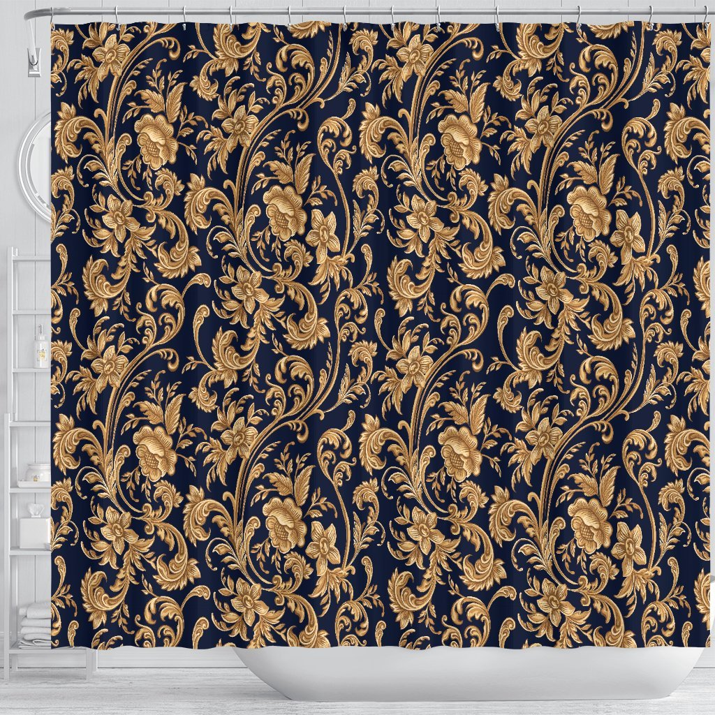 Damask Gold Pattern Print Bathroom Shower Curtain-grizzshop