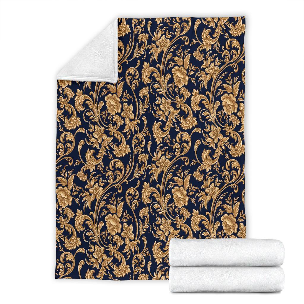 Damask Gold Pattern Print Blanket-grizzshop