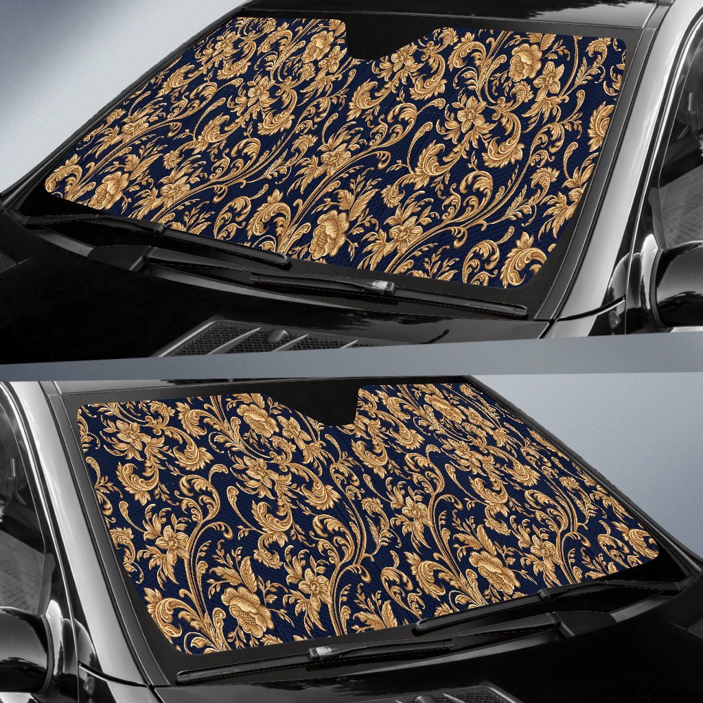 Damask Gold Pattern Print Car Sun Shade-grizzshop