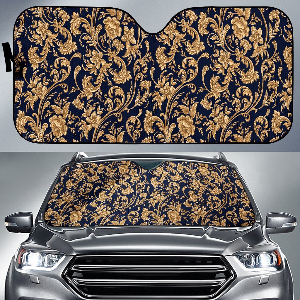 Damask Gold Pattern Print Car Sun Shade-grizzshop