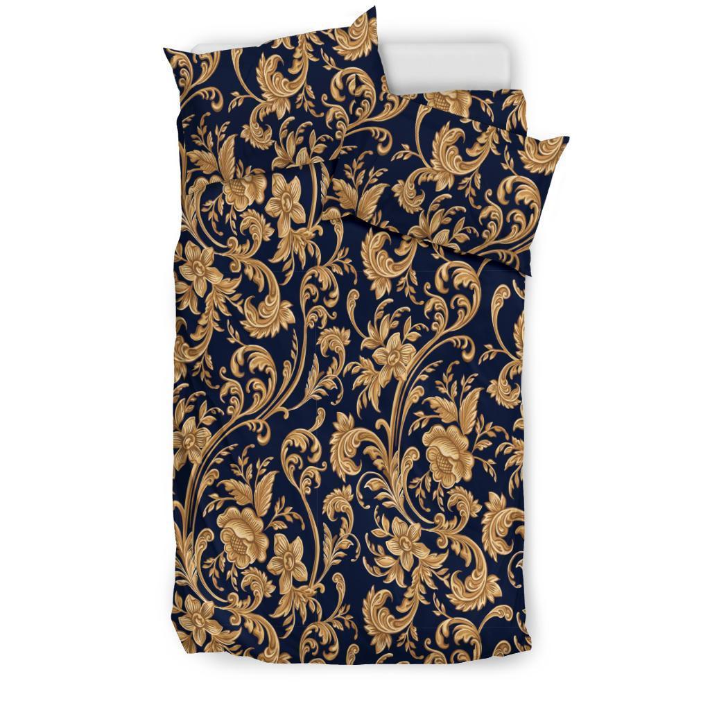 Damask Gold Pattern Print Duvet Cover Bedding Set-grizzshop