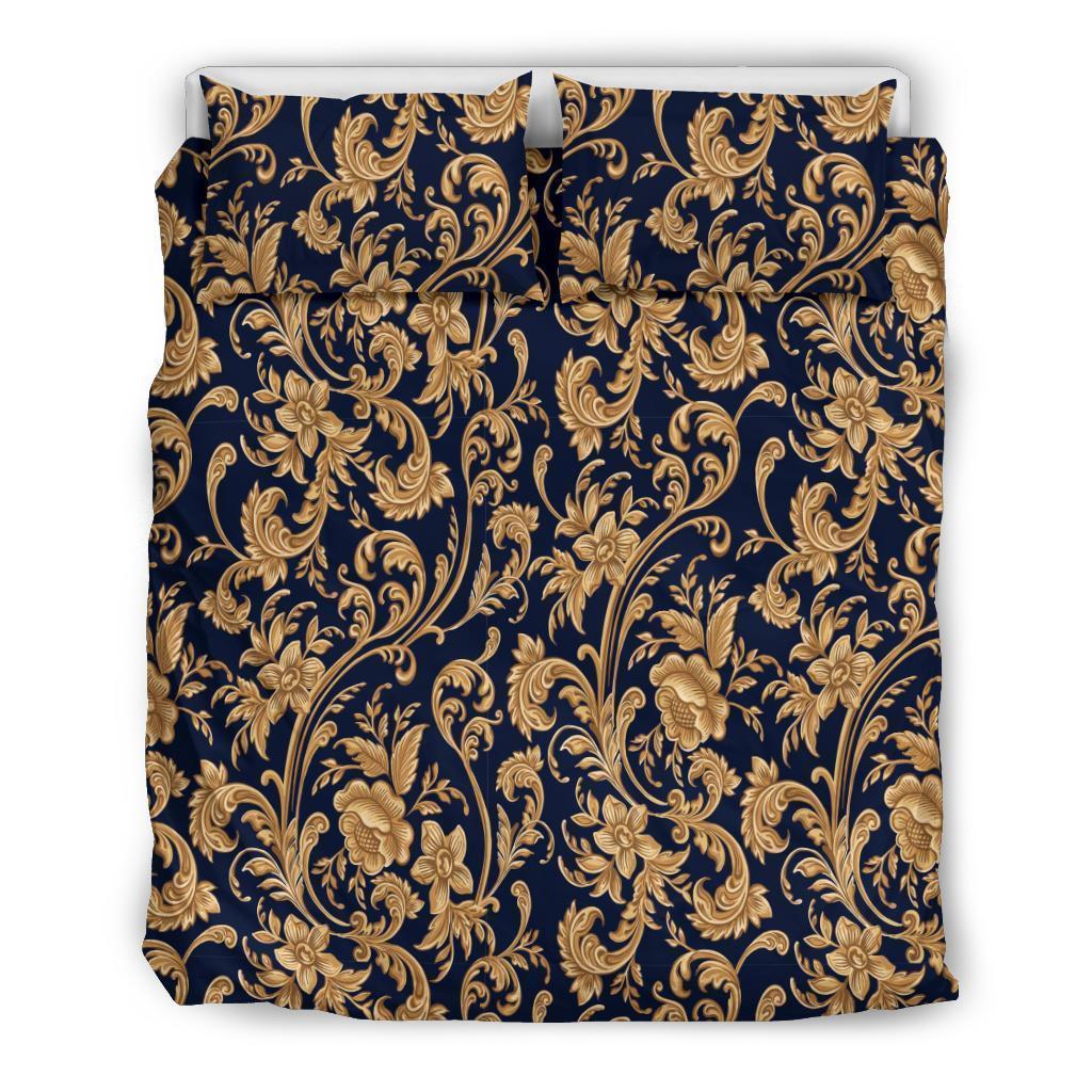 Damask Gold Pattern Print Duvet Cover Bedding Set-grizzshop