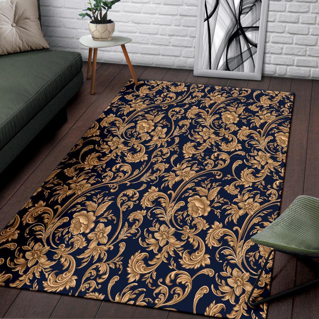 Damask Gold Pattern Print Floor Mat-grizzshop