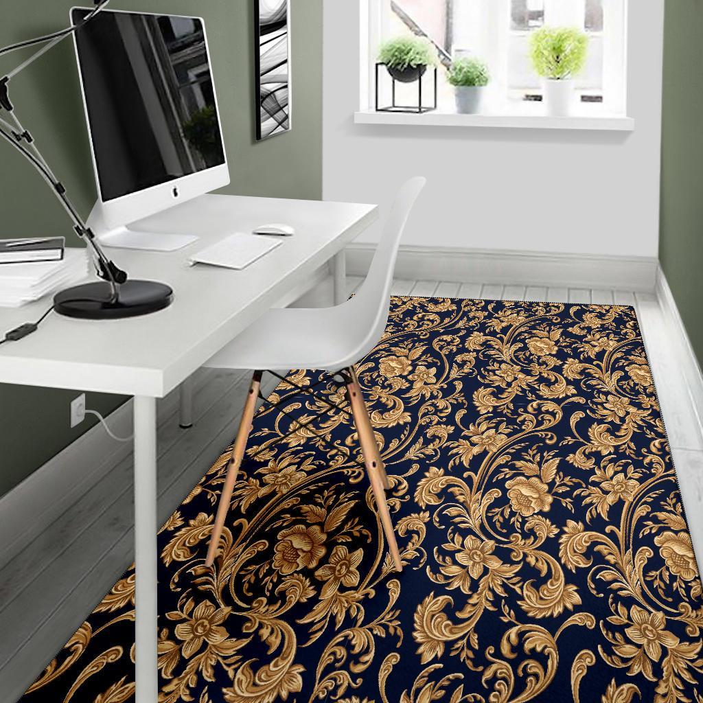 Damask Gold Pattern Print Floor Mat-grizzshop