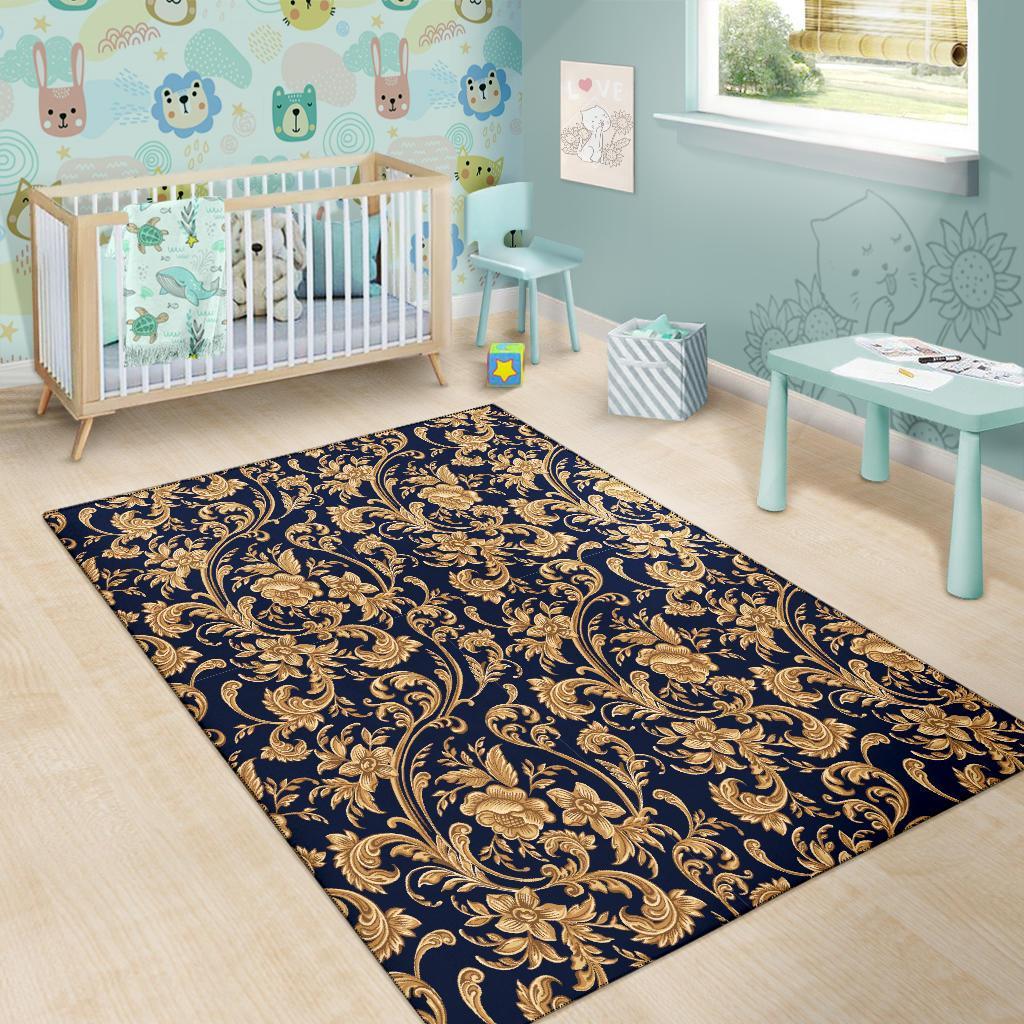 Damask Gold Pattern Print Floor Mat-grizzshop