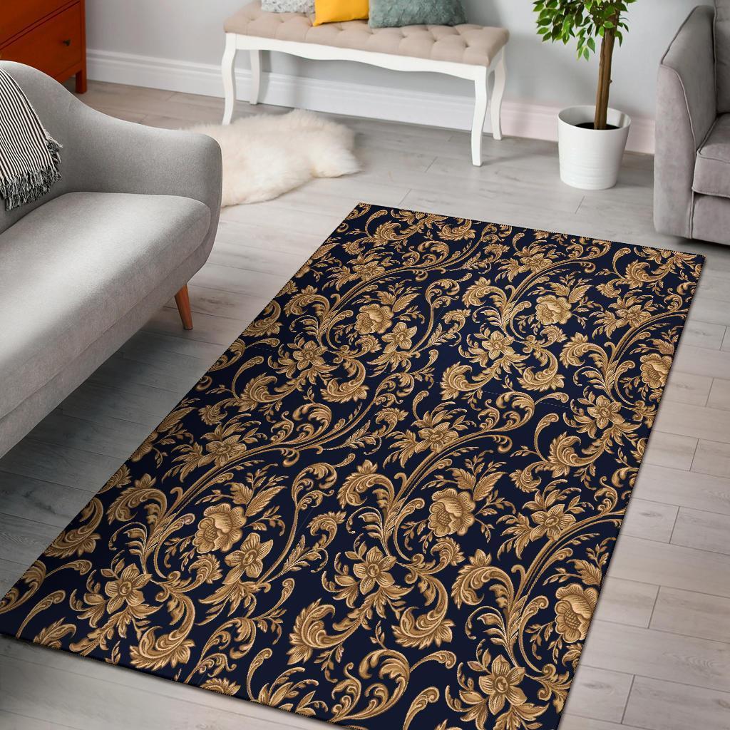 Damask Gold Pattern Print Floor Mat-grizzshop