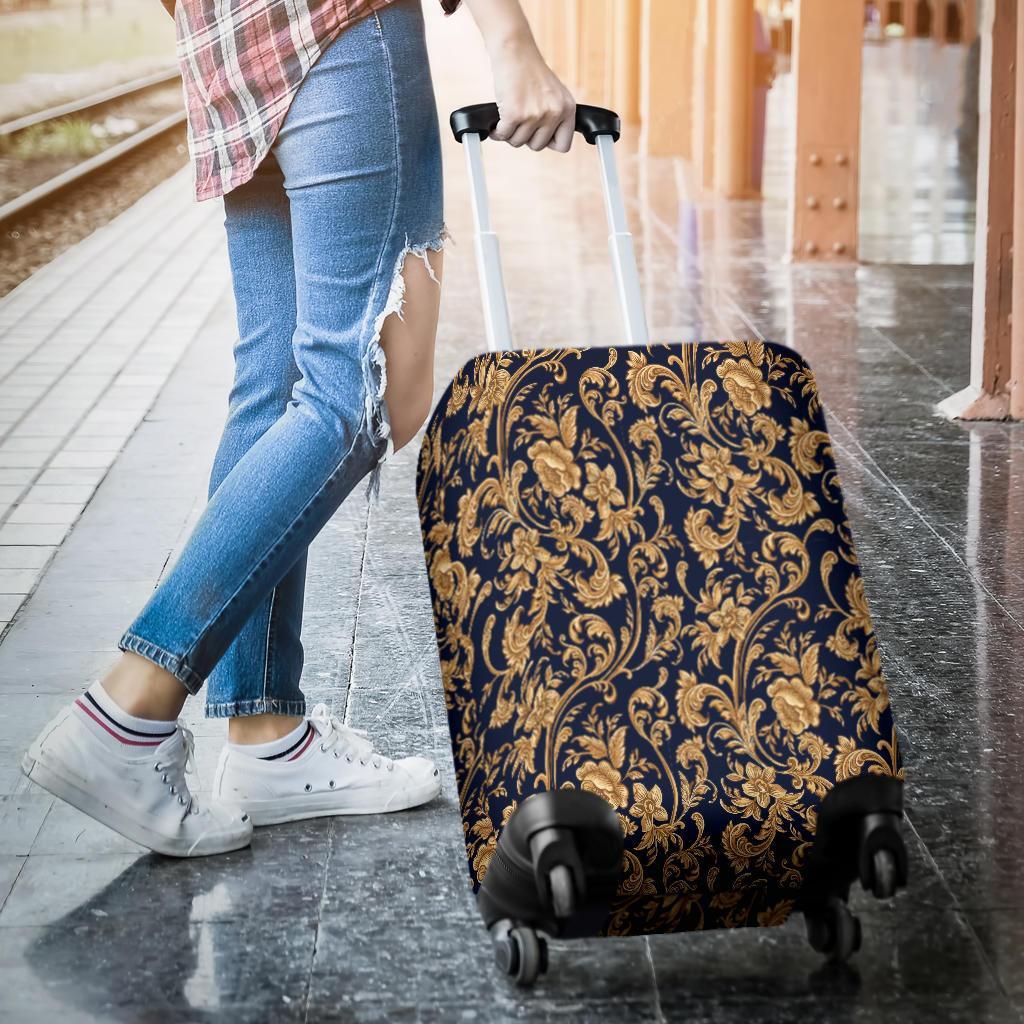 Damask Gold Pattern Print Luggage Cover Protector-grizzshop