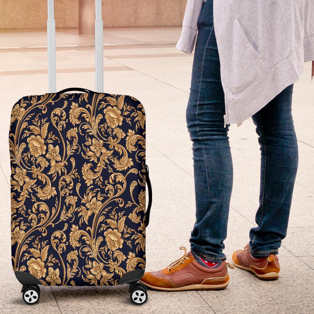 Damask Gold Pattern Print Luggage Cover Protector-grizzshop