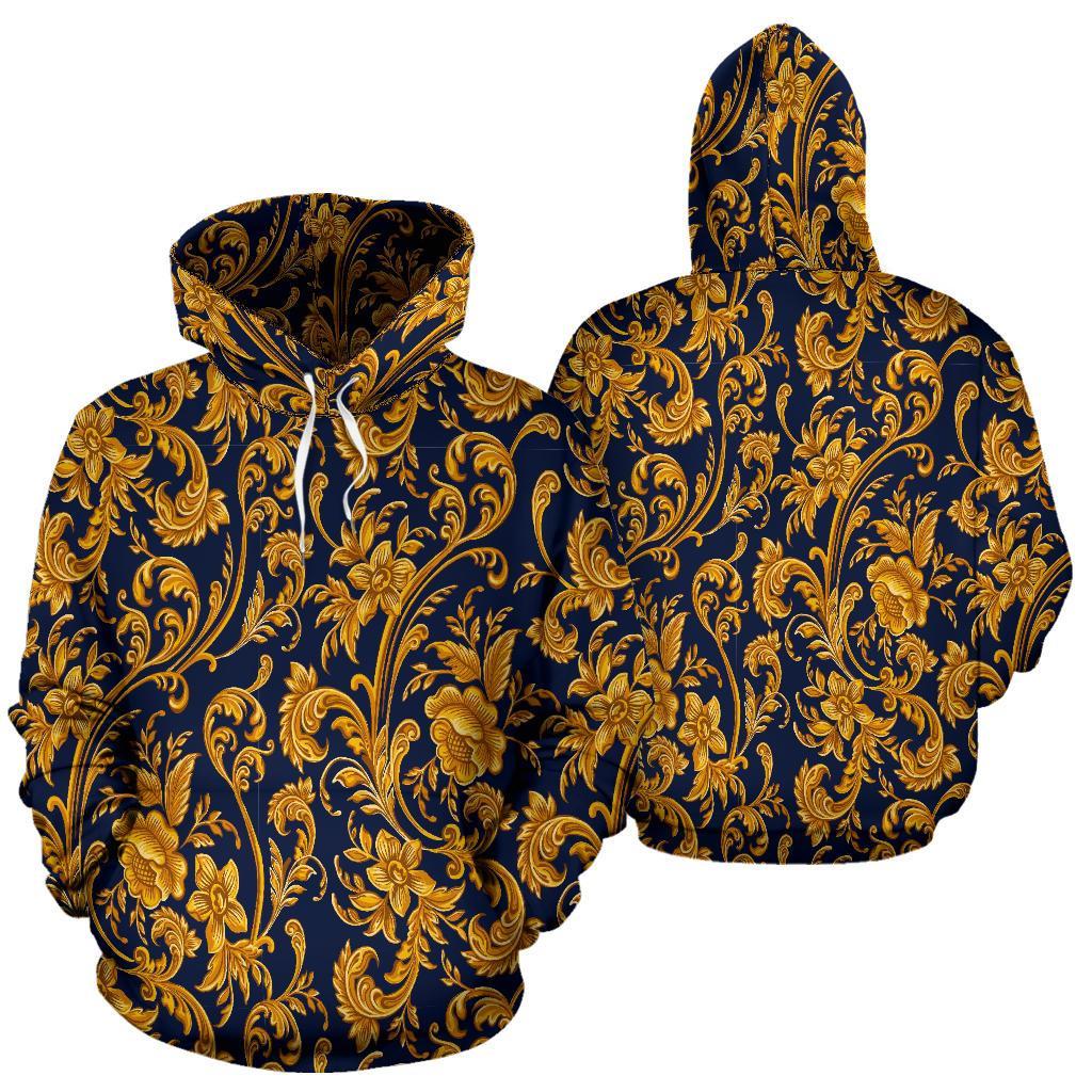 Damask Gold Pattern Print Men Women Pullover Hoodie-grizzshop