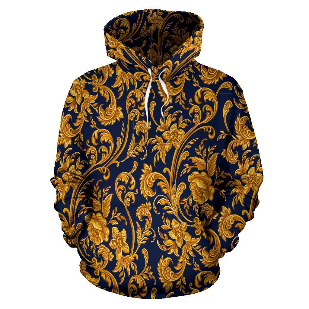 Damask Gold Pattern Print Men Women Pullover Hoodie-grizzshop