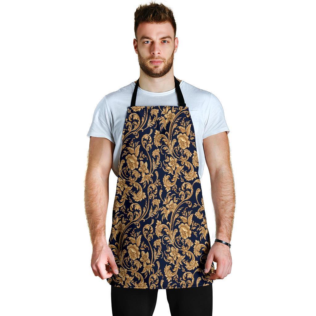 Damask Gold Pattern Print Men's Apron-grizzshop