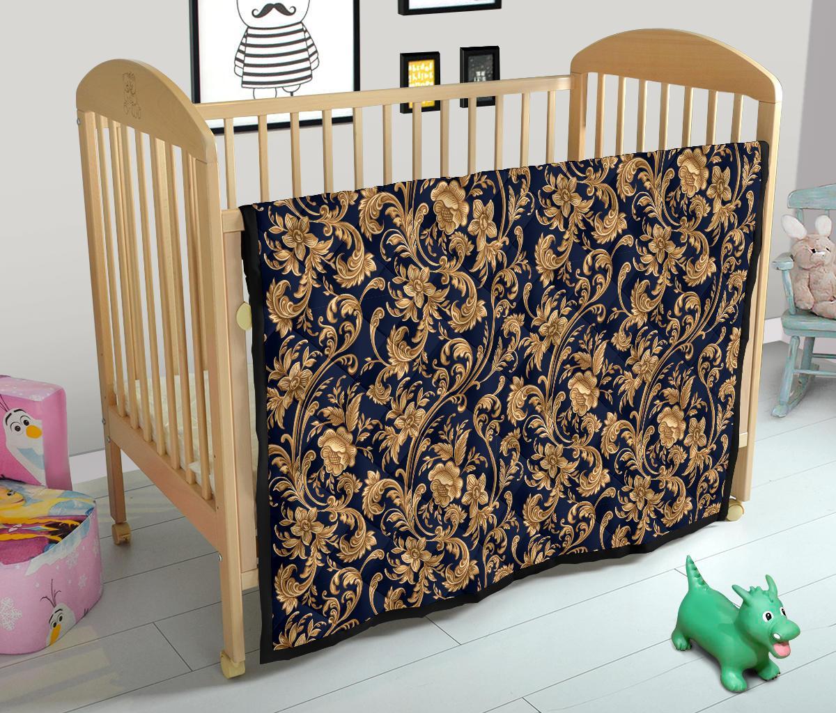 Damask Gold Pattern Print Quilt-grizzshop