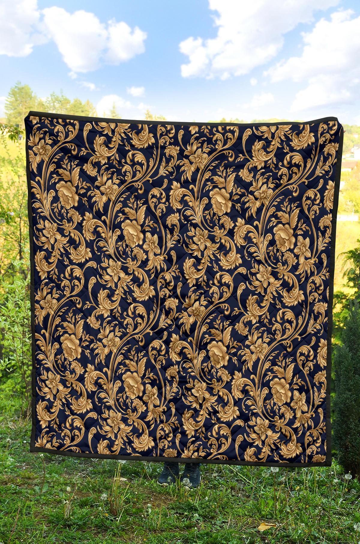 Damask Gold Pattern Print Quilt-grizzshop