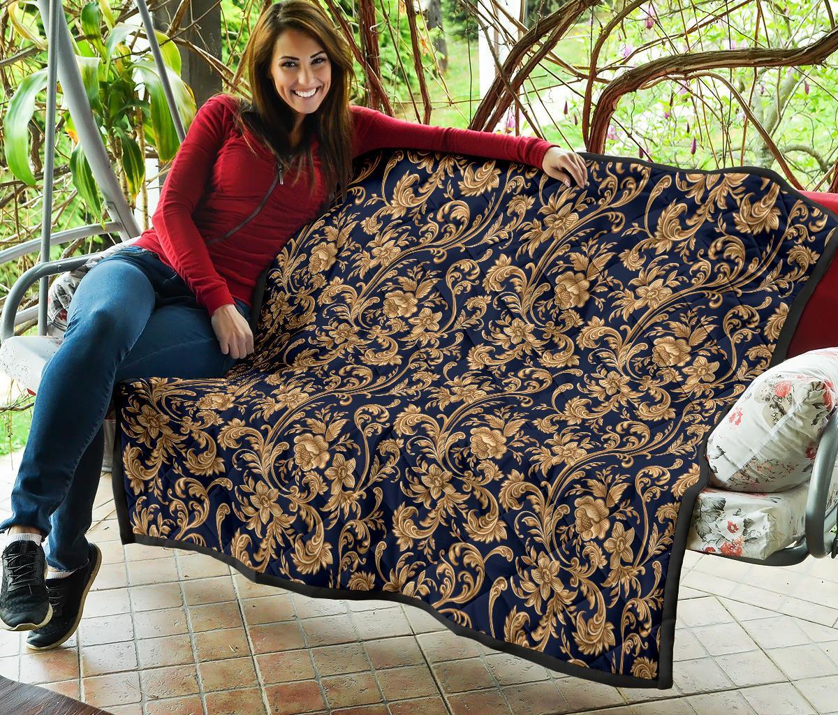 Damask Gold Pattern Print Quilt-grizzshop