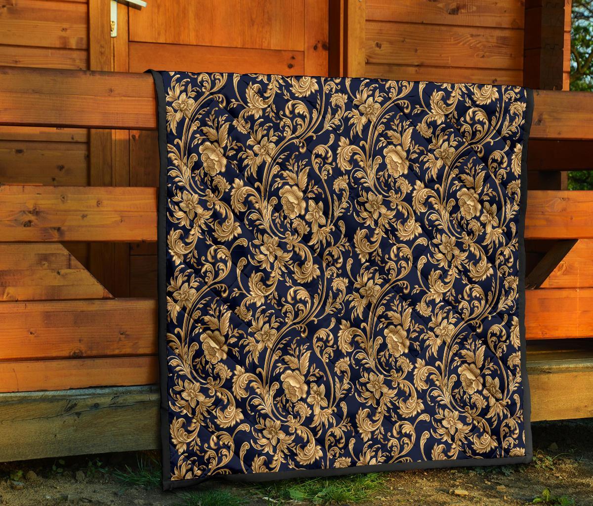 Damask Gold Pattern Print Quilt-grizzshop