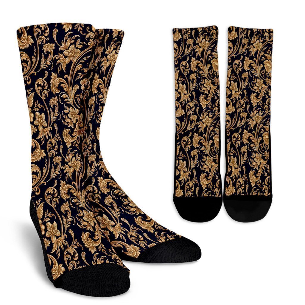 Damask Gold Pattern Print Unisex Crew Socks-grizzshop