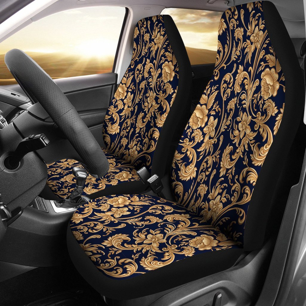 Damask Gold Pattern Print Universal Fit Car Seat Covers-grizzshop