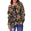 Damask Gold Pattern Print Women Off Shoulder Sweatshirt-grizzshop