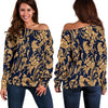 Damask Gold Pattern Print Women Off Shoulder Sweatshirt-grizzshop