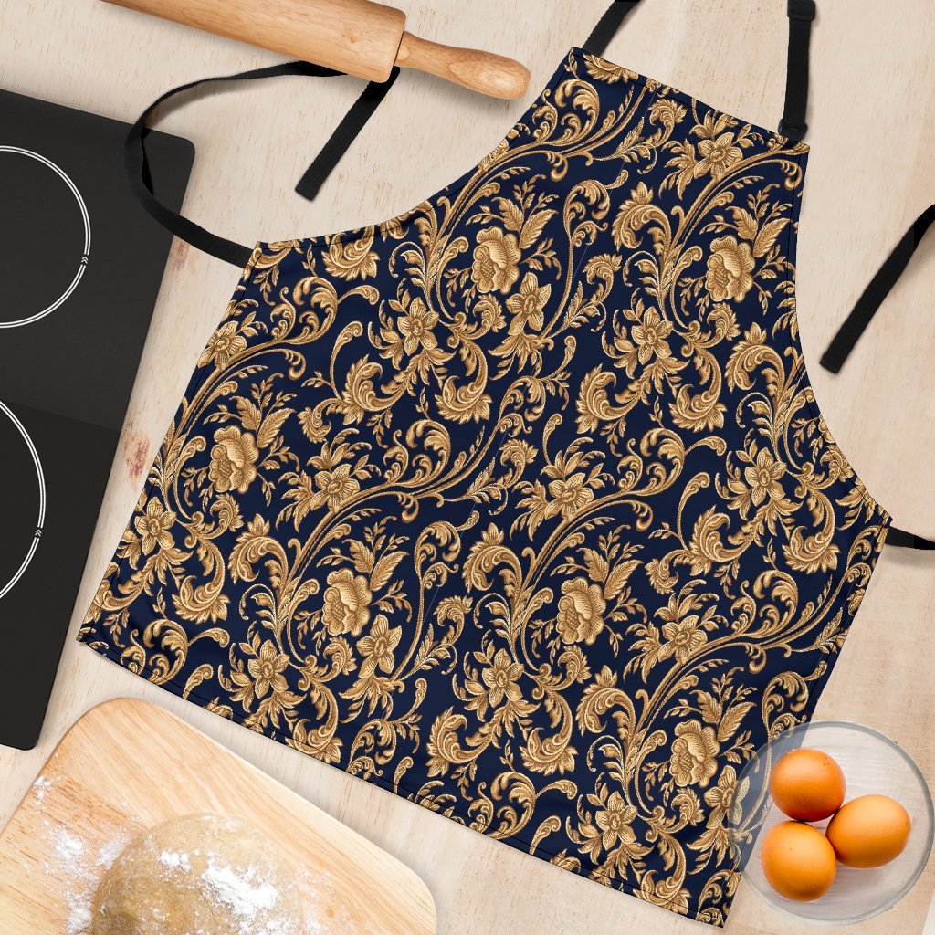 Damask Gold Pattern Print Women's Apron-grizzshop