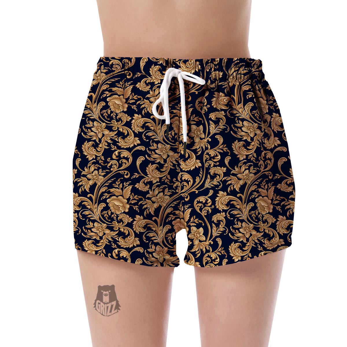 Damask Gold Pattern Print Women's Shorts-grizzshop