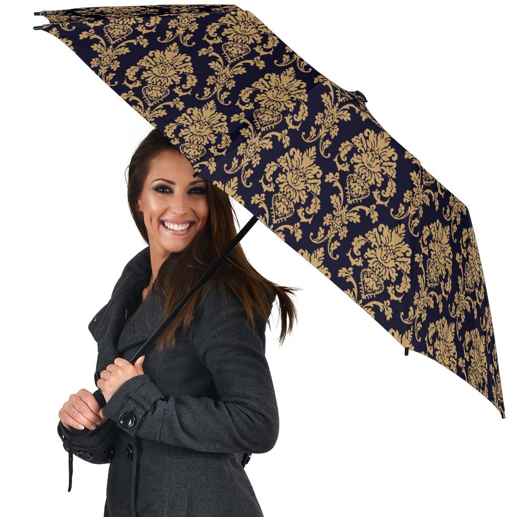 Damask Gold Print Pattern Automatic Foldable Umbrella-grizzshop