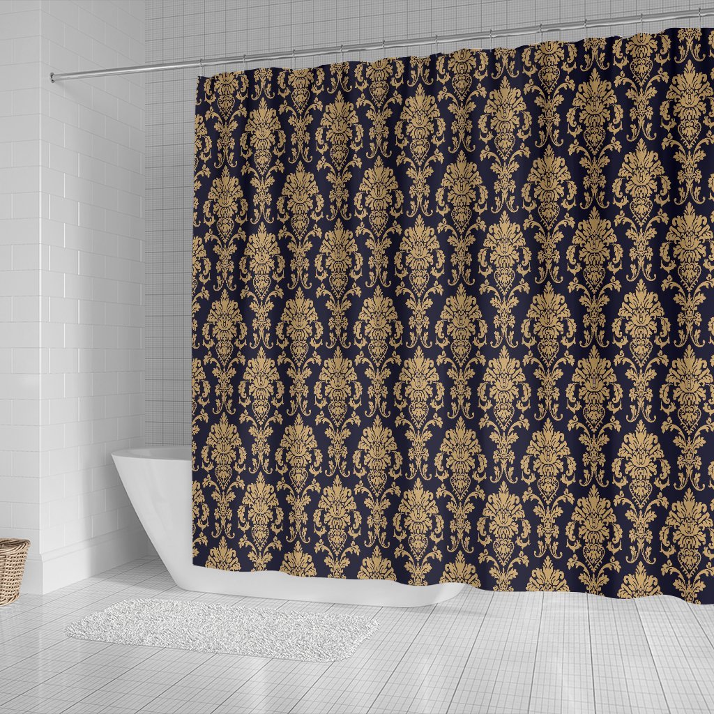 Damask Gold Print Pattern Bathroom Shower Curtain-grizzshop