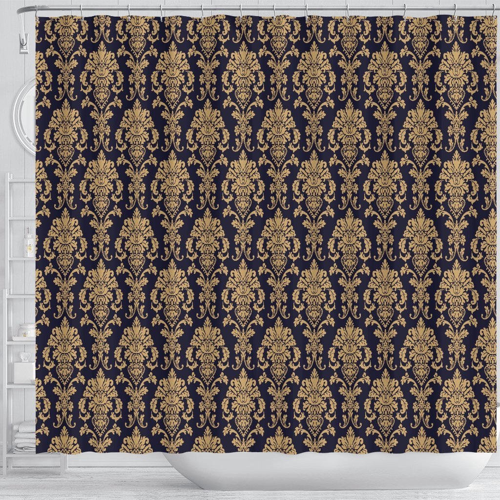 Damask Gold Print Pattern Bathroom Shower Curtain-grizzshop