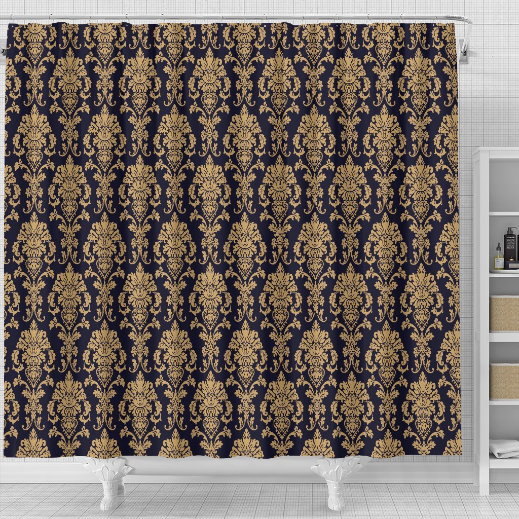 Damask Gold Print Pattern Bathroom Shower Curtain-grizzshop