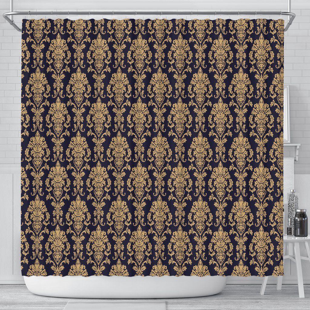 Damask Gold Print Pattern Bathroom Shower Curtain-grizzshop