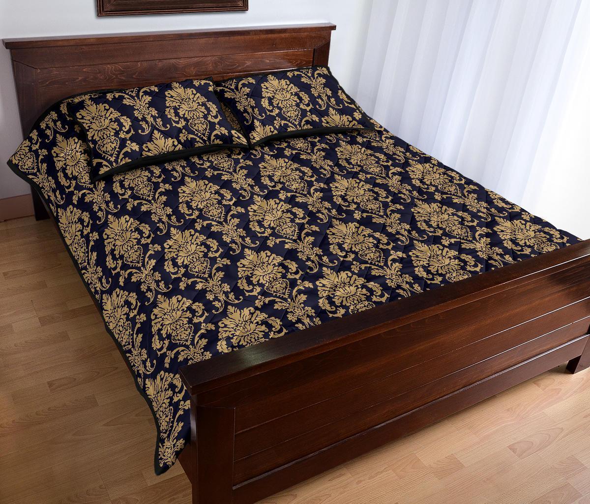 Damask Gold Print Pattern Bed Set Quilt-grizzshop